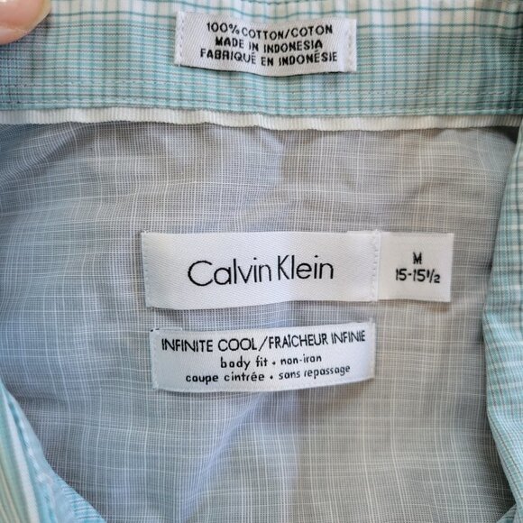 Calvin Klein Checked Infinite Cool Body Fit Non-Iron Dress Shirt - Size Medium - Picture 3 of 8
